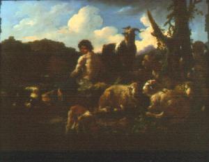 Figura di pastore con pecore e capre
