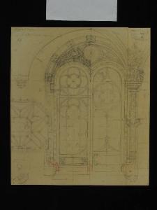 Disegno di  volta e dettagli interni delle finestre del doppio balcone della sala della Caccia del Palazzo della Regaleira