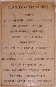 Lapide commemorativa del conte Francesco Mangeri benefattore