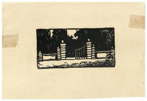 Ingresso dei giardini di Porta Venezia - Ex libris per Claudia Camilla Riva o Finalino per G. Orsini, Canti Milanesi