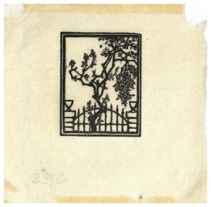 Albero di pero e cancello. Ex libris per Ugo Salvi