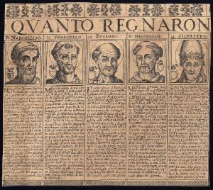 Cronologia pontificale, che contiene le vere effigie, i nomi, cognomi, e patria di tutti i pontefici con le loro vite, qvanto regnarono, e dove morirono.