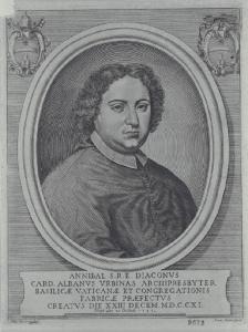 ANNIBAL S. R. E. DIACONVS / CARD. ALBANVS VRBINAS ARCHIPRESBYTER / BASILICAE VATICANAE ET CONGREGATIONIS / FABRICAE PRAEFECTVS / CREATVS DIE XXIII DECEM. M.D.C.C.XI.