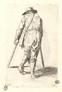 Il mendicante con le grucce e un cappello, visto di tergo