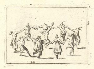 Girotondo di varie figure della Commedia dell'Arte