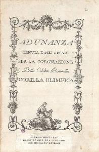 Frontespizio dell'"Adunanza tenuta dagli Arcadi per la coronazione [...] di Corilla Olimpica