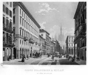 Milano. Corso Vittorio Emanuele ex Corso Francesco ed ex Albergo de la Ville