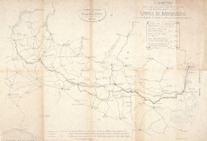 PLANIMETRIA / delle vie di comunicazioni nella VALLE DEL PO / con particolare riguardo ai progettati / CANALI DI NAVIGAZIONE / dal Lago Maggiore all'Adriatico per Milano - Cremona - Mantova - Venezia
