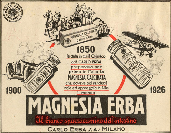 Magnesia Erba Il bianco spazzacamino dellintestino, inserzione. 1926, Archivio storico Carlo Erba
